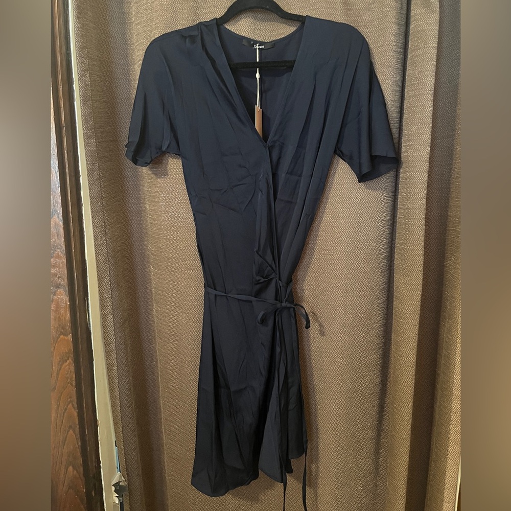 Quince Blue Wrap Dress V-Neck Short Sleeve